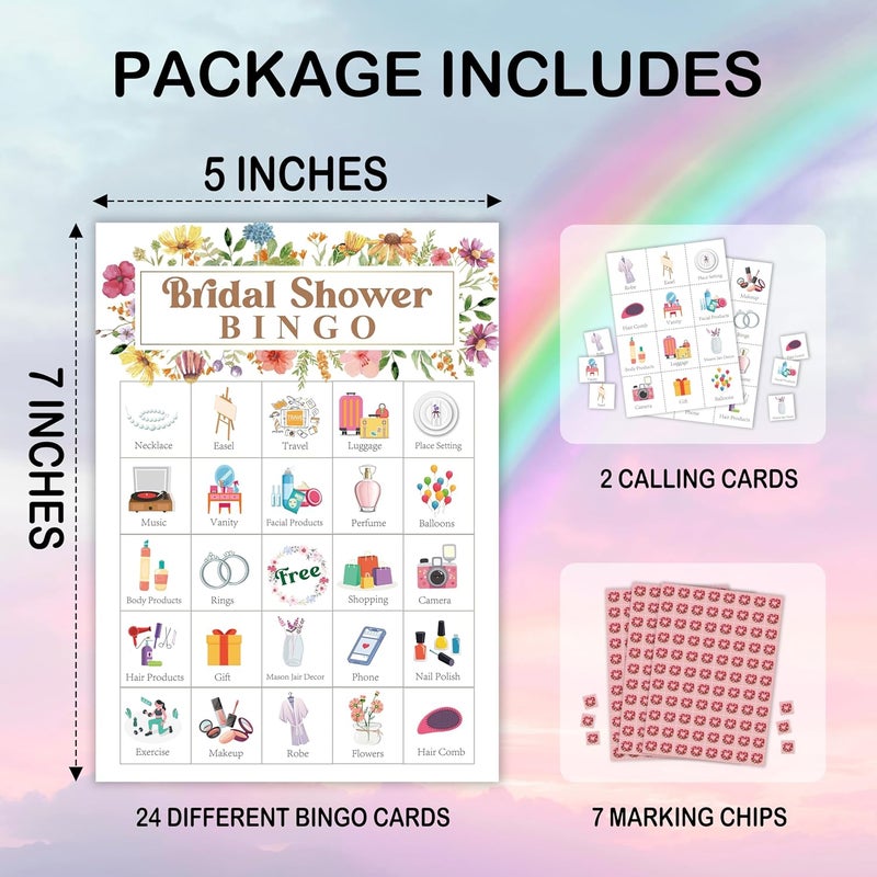 Mueddur Bridal Shower Bingo Card, Wedding Shower Bingo Game for Adults Large Group Family Friends, Wildflowers Themed Bachelorette Party Favors Supplies, Holiday Games for 24 Players -01 - Image 2